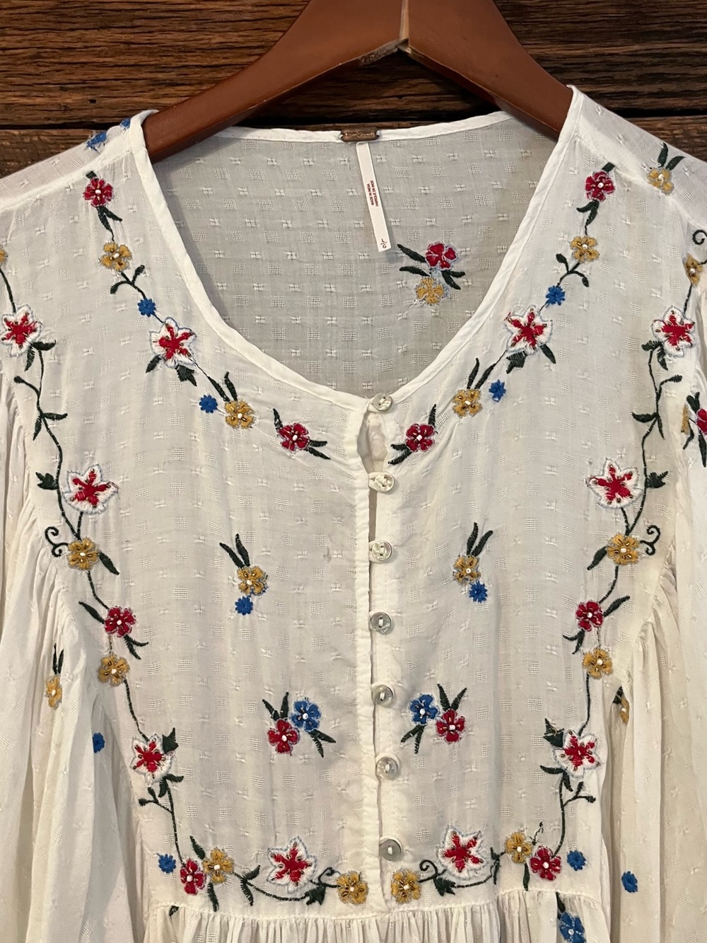 Free People boho floral embroidered flowy mini dress balloon sleeve large - Picture 3 of 8